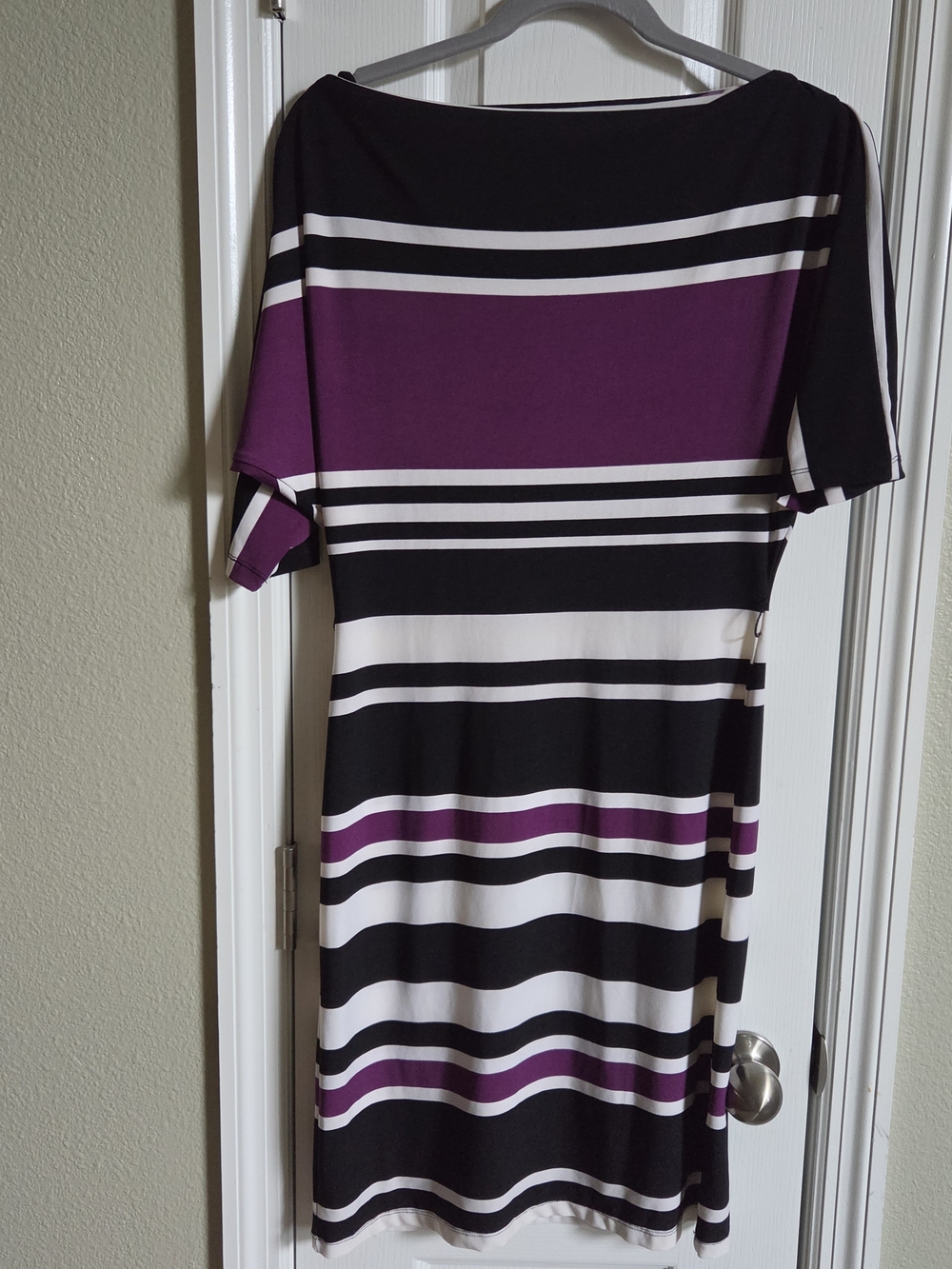 Olivia Matthews Purple, Black & White Striped Midi Dress